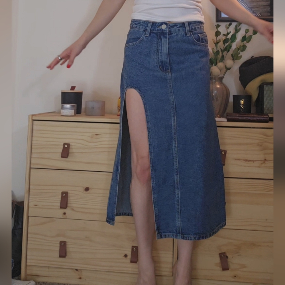 Cider Blue Denim Midi Skirt